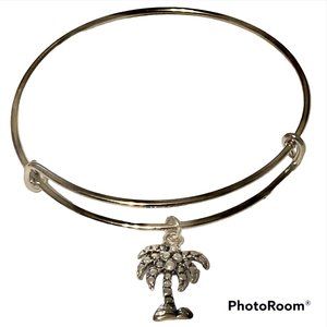 Coconut Palm Tree Charm Bracelet Beach Island Adjustable Silver Plated Wire